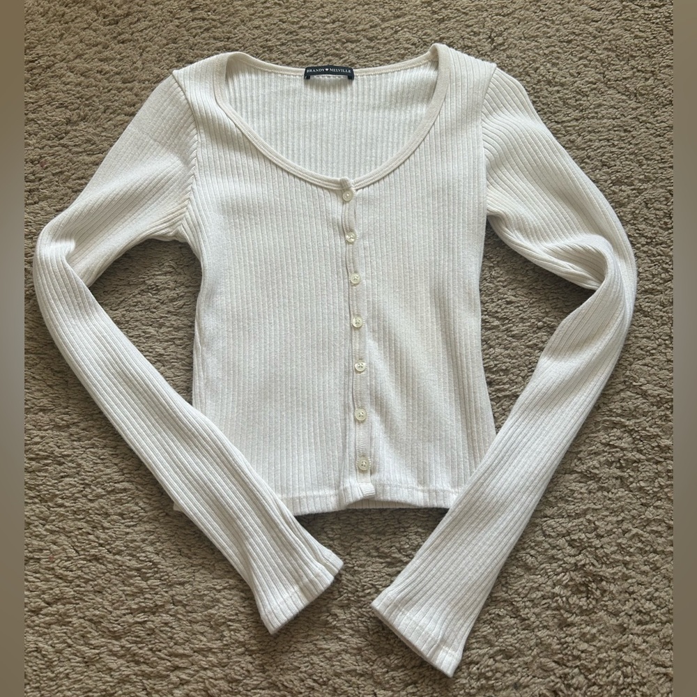 Cream Brandy Melville Button Down Long Sleeve Sweater